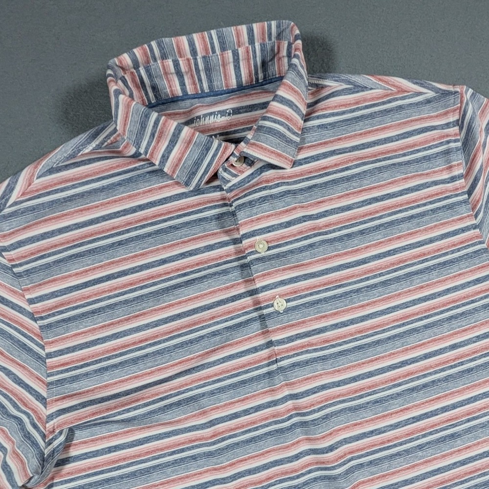 Johnnie-O Gully Polo Shirt Mens Medium Lake Blue Red Striped Golf Club Tennessee